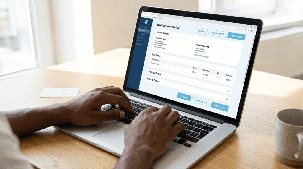 African entrepreneur using a free online invoice generator for small business